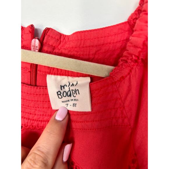 Mini Boden Girls Eyelet Circle Tunic Dress Cap Sleeve Coral Berry Red Size 7-8Y - Picture 8 of 11